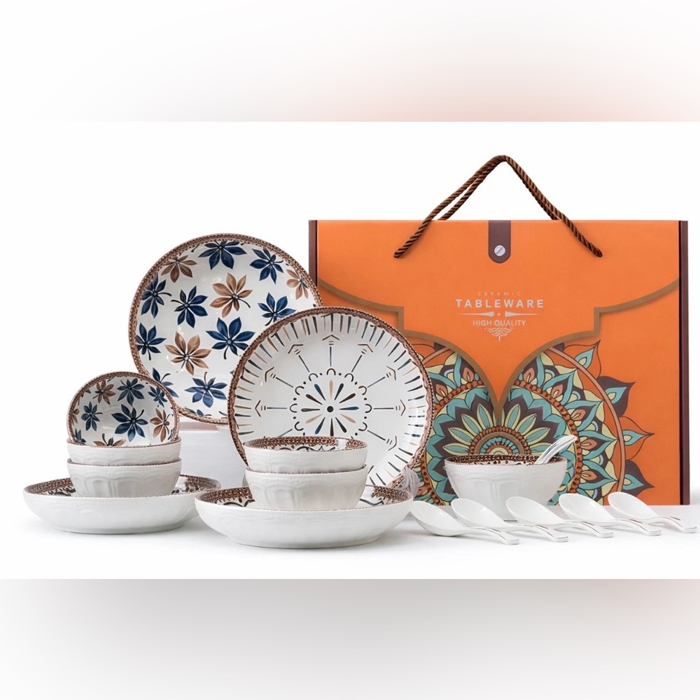 Maison Viore Paris Golden Fall Six Bowls With Six Spoons And Four Plates 16-pcs
